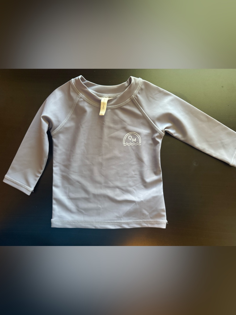 Quincy Mae Gray Long Sleeve Rash Guard Top with White Logo 3-6mo
